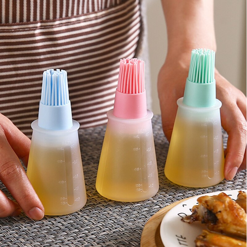 Perie de ulei de silicon moale Perie de sticlă de ulei de grătar cu capac Ulei de măsline Coacerea gătit Perii de ungere pentru grătar Carne Gadget de bucătărie