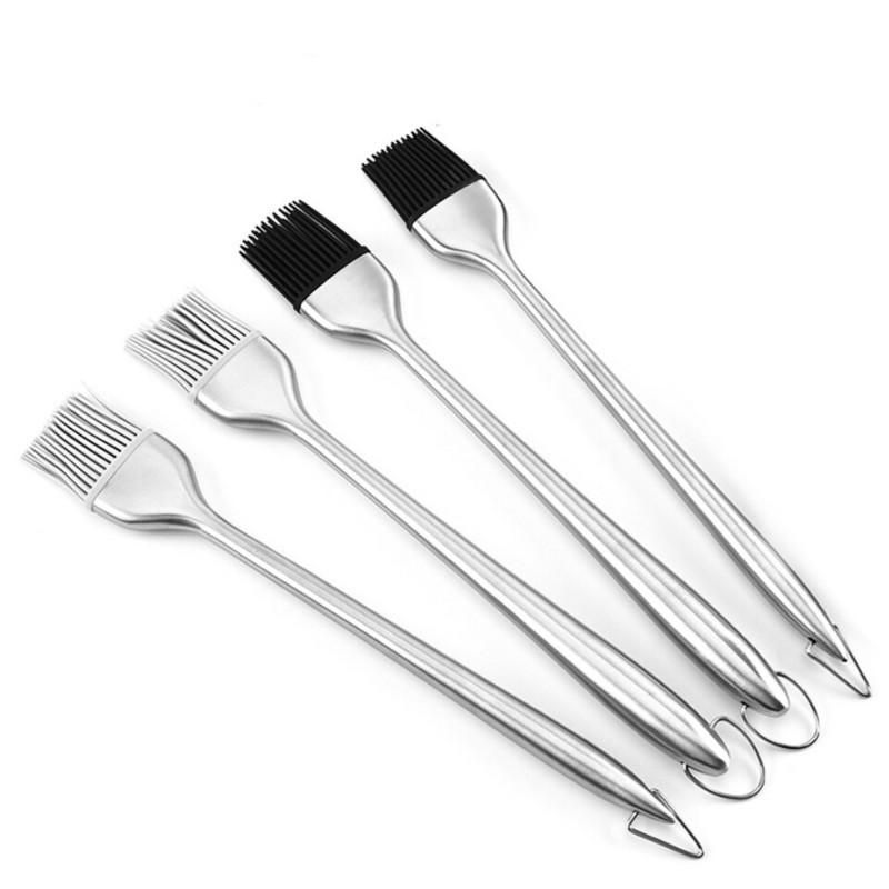 Kepsninės šepetys su tuščiaviduriu nerūdijančio plieno rankenu Creative BBQ aliejaus šepetys Grilio įrankių silikono šlavimo mašina