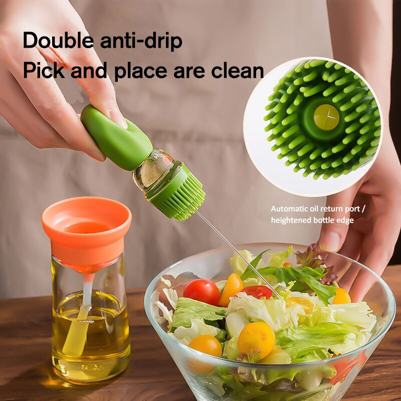 Instrument pentru grătar de bucătărie Sticlă de ulei de silicon Perie de ulei Recipient de sticlă Grătar Grătar Dispenser perie de ulei Sticla de condimente