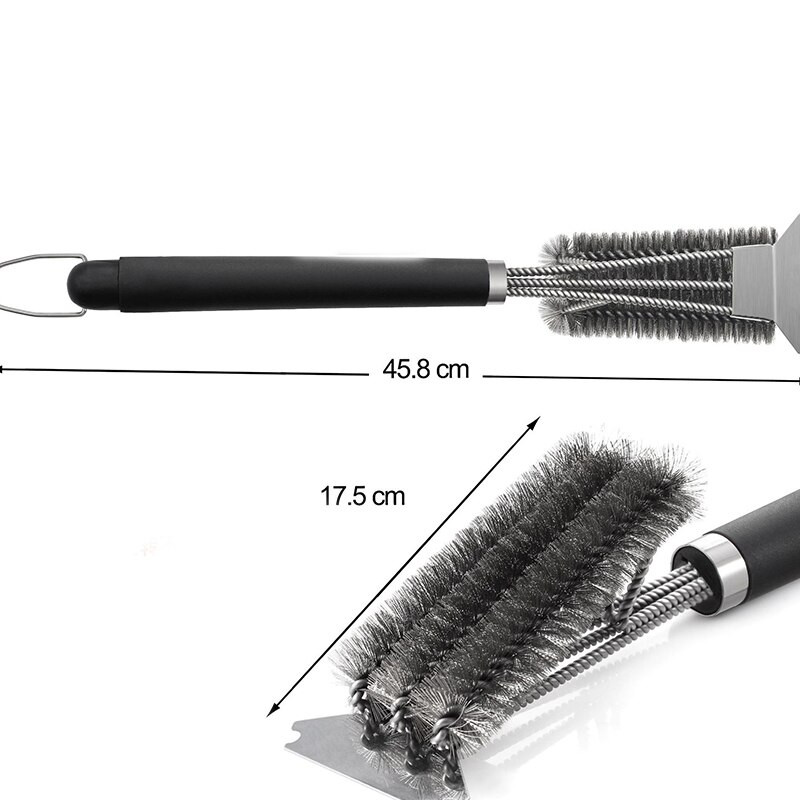 Grillpuhastusvahend Vasktraadipuhastushari Grillpuhastus 3in1 Eriti pika varrega roostevabast terasest harjad Õues telkimistarvikud