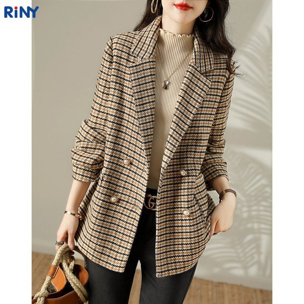 Geaca dama in carouri cu guler si nasturi clasici