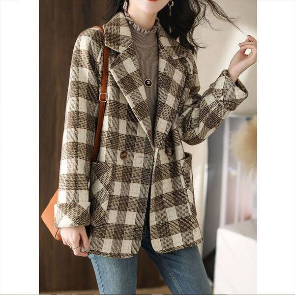 Palton dama in carouri model retro cu captuseala