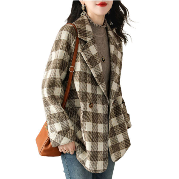 Palton dama in carouri model retro cu captuseala