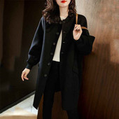 Palton casual dama cu nasturi - culoare neagra