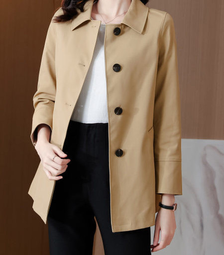 Palton de damă de toamnă cu mâneci lungi și închidere cu nasturi