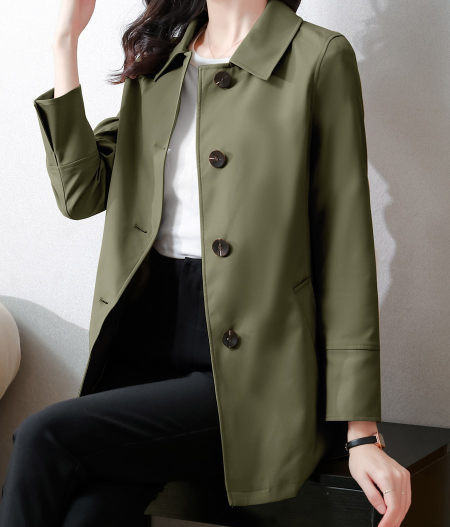 Palton de damă de toamnă cu mâneci lungi și închidere cu nasturi