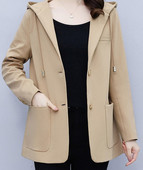 Palton casual de dama cu gluga, buzunar si nasturi