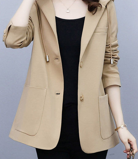 Palton casual de dama cu gluga, buzunar si nasturi