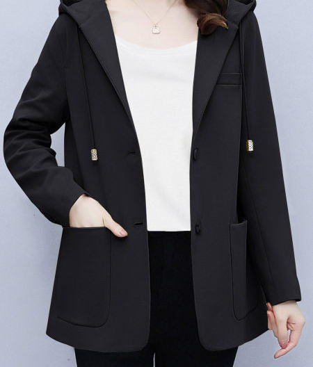 Palton casual de dama cu gluga, buzunar si nasturi