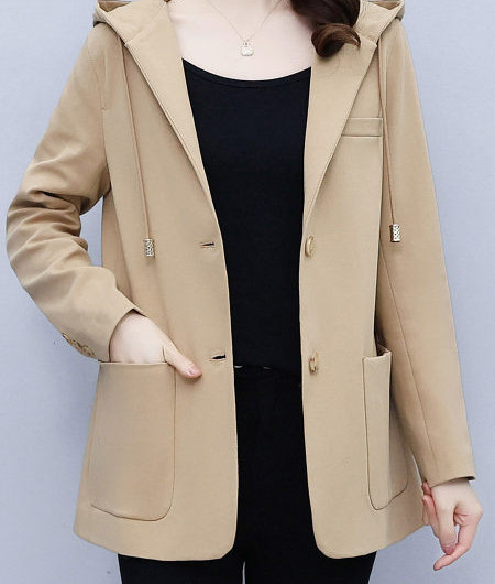 Palton casual de dama cu gluga, buzunar si nasturi