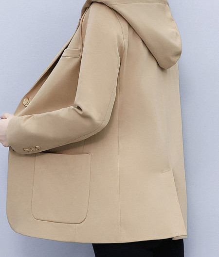 Palton casual de dama cu gluga, buzunar si nasturi