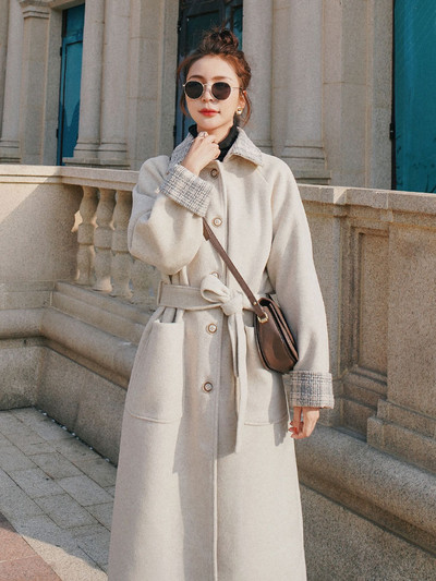 Γυναικείο μακρύ παλτό με ζώνη και τσέπη