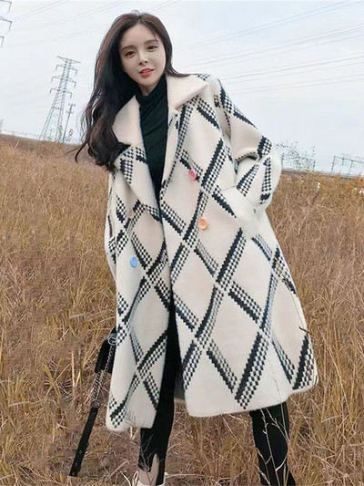 Γυναικείο παλτό με μεσαίο φαρδύ σχέδιο με τσέπη