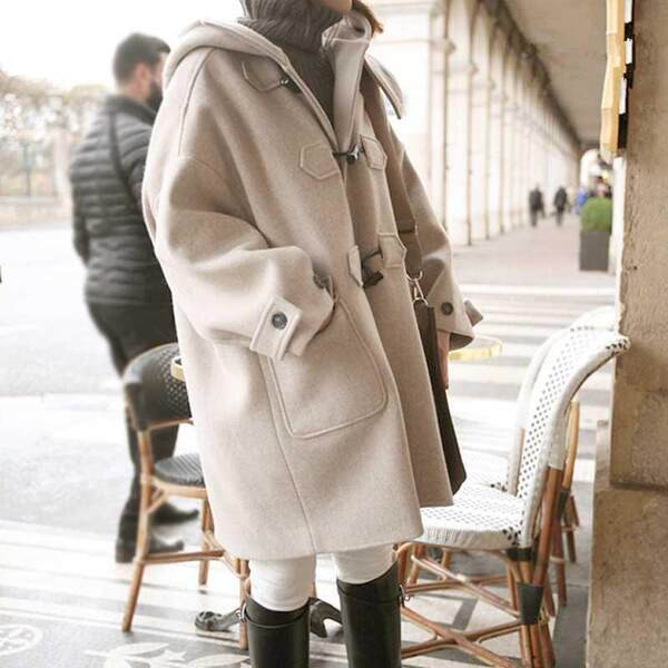 Palton de dama model larg cu gluga si buzunar