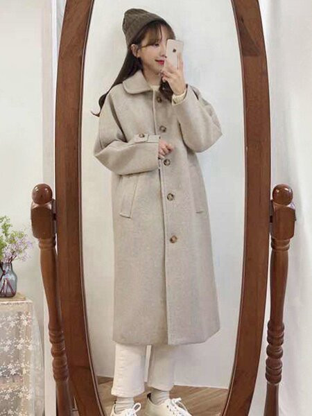 Palton lung de dama model casual cu nasturi si buzunar