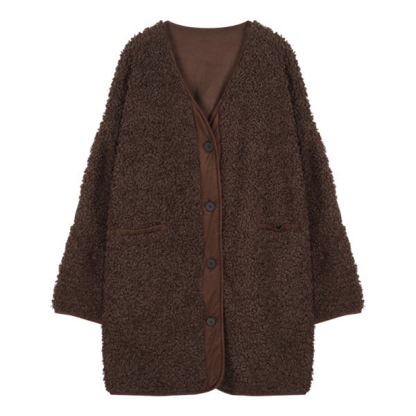 Χειμερινό παλτό με μυτερή λαιμόκοψη και κούμπωμα με κουμπιά - φαρδύ μοντέλο