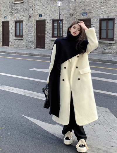 Palton lung de culoare uni cu nasturi