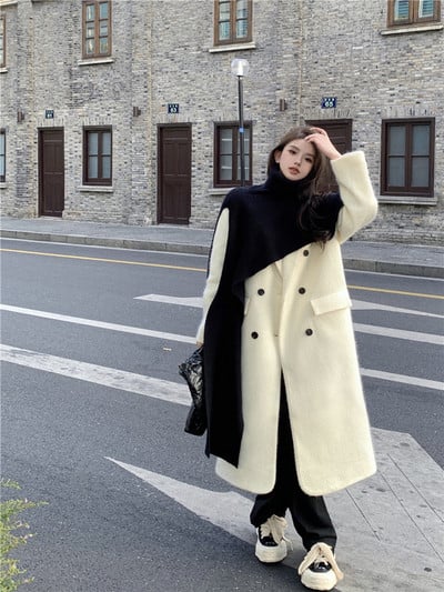 Palton lung de culoare uni cu nasturi