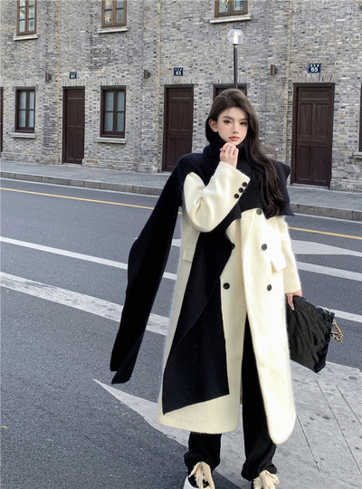 Palton lung de culoare uni cu nasturi