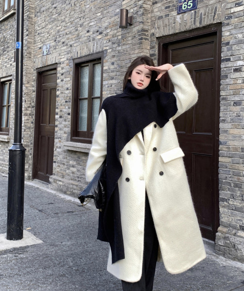 Palton lung de culoare uni cu nasturi