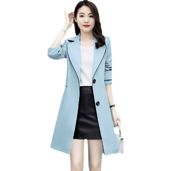 Εφαρμοσμένο φθινοπωρινό γυναικείο παλτό με V λαιμόκοψη και κούμπωμα με κουμπί