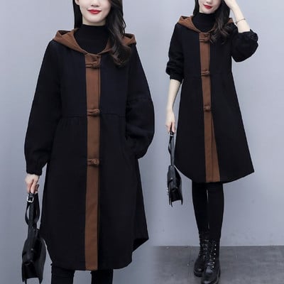 Γυναικείο casual παλτό με φόδρα, κουμπιά και κουκούλα