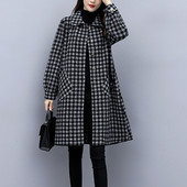 Γυναικείο καρό παλτό με κουμπιά - φαρδύ μοντέλο