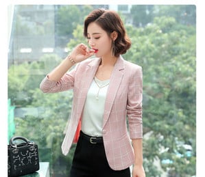 Γυναικείο καρό σακάκι με κουμπί και κλείσιμο τσέπης