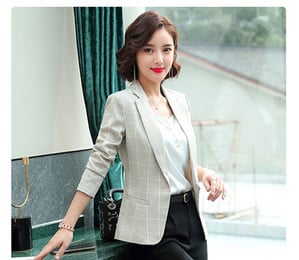 Γυναικείο καρό σακάκι με κουμπί και κλείσιμο τσέπης