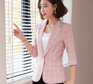 Γυναικείο καρό σακάκι με κουμπί και κλείσιμο τσέπης