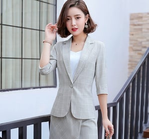 Γυναικείο καρό σακάκι με κουμπί και κλείσιμο τσέπης