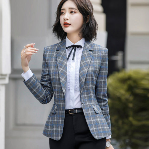 Γυναικείο καρό σακάκι με κουμπί και κλείσιμο τσέπης