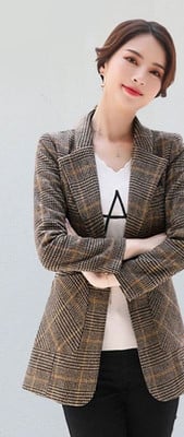 Γυναικείο καρό σακάκι με μακριά μανίκια και λαιμόκοψη σε V