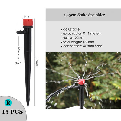 Regulējams apūdeņošanas pilinātājs smidzinātājs Dārza mikro aerosols rotējošs uzgalis 4/7mm šļūtene zāliena dārzeņu laistīšanas dzesēšanas sistēma