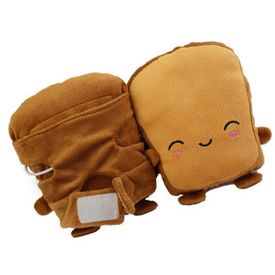 USB Cute Roku sildītāji Cimdi rakstīšanai Siltāki Apsildāmi Cimdi sievietēm Bez pirkstiem Cute Toast Forma Ziemas cimdi