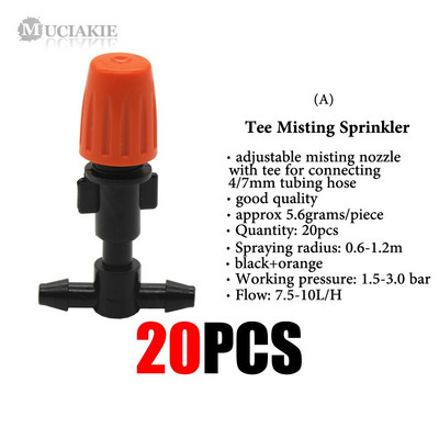 MUCIAKIE 20PCS regulējams miglošanas uzgalis ar tiešu savienojumu dārza laistīšanas apūdeņošanas smidzinātājam 4/7 mm 1/4 collas caurules šļūtenei