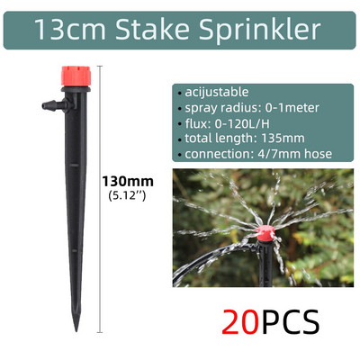 360 grādos regulējams 13 cm apūdeņošanas pilinātāja ievietošanas zeme 4/7 mm šļūtene dārza laistīšanas virpuļsmidzinātājs ar 1/4 `` savienotāju