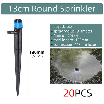 360 grādos regulējams 13 cm apūdeņošanas pilinātāja ievietošanas zeme 4/7 mm šļūtene dārza laistīšanas virpuļsmidzinātājs ar 1/4 `` savienotāju