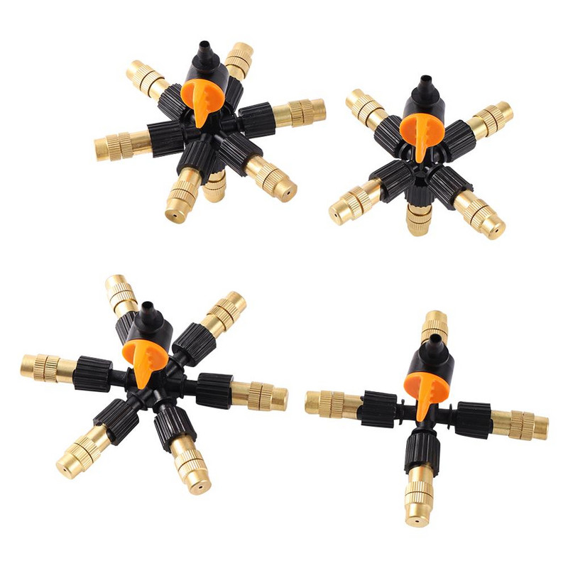Висяща с клапан 4/5/6/7 глава месингова кръстосана пръскачка за напояване на градината Регулируема система за охлаждане със спрей Напоителна система 1 комплект