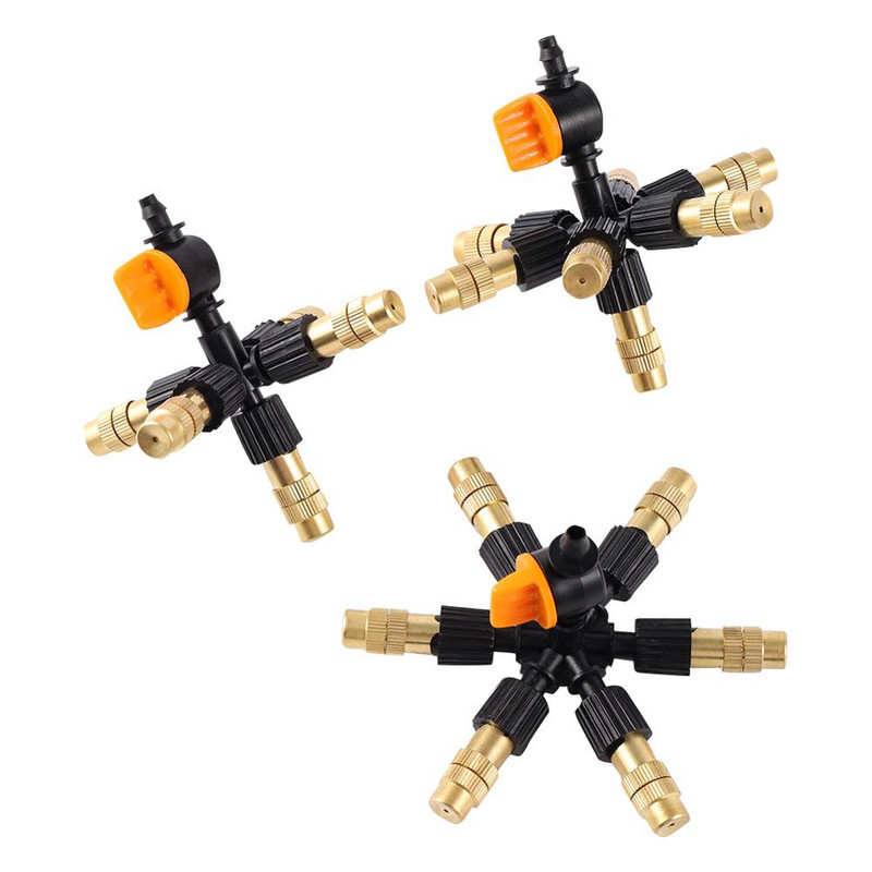 Висяща с клапан 4/5/6/7 глава месингова кръстосана пръскачка за напояване на градината Регулируема система за охлаждане със спрей Напоителна система 1 комплект