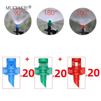 MUCIAKIE 60PCS/опаковка 90 180 360 градуса рефракционна дюза градинско напояване за растения спрей дюза мъгла пръскачка напоителен фитинг