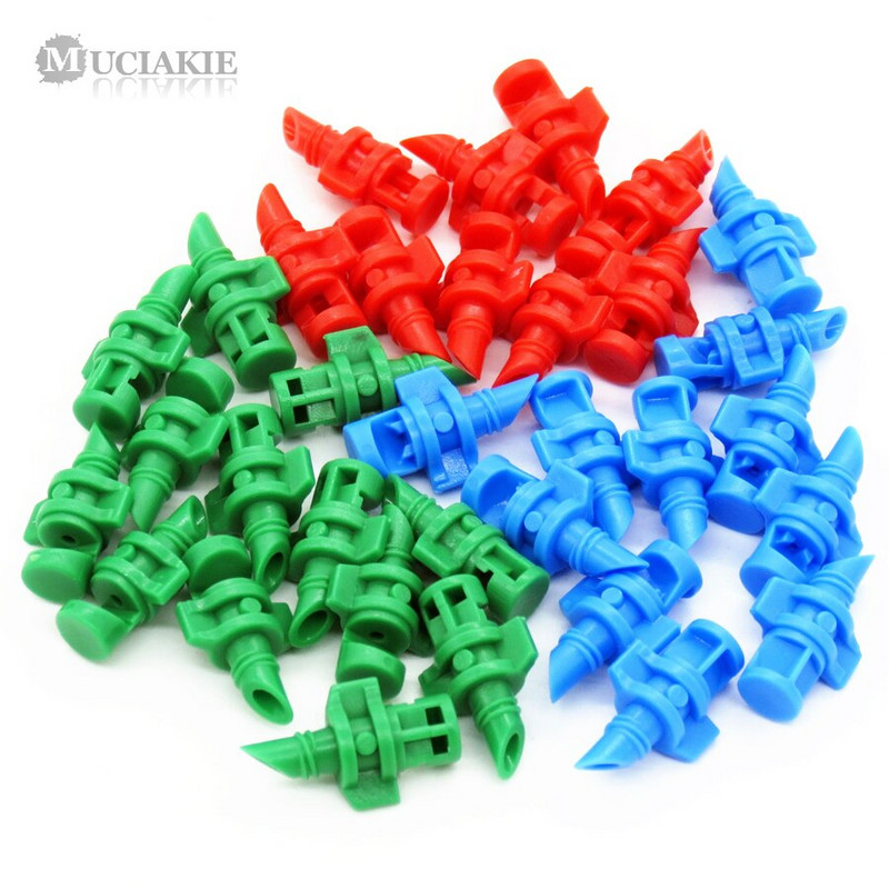 MUCIAKIE 60PCS/опаковка 90 180 360 градуса рефракционна дюза градинско напояване за растения спрей дюза мъгла пръскачка напоителен фитинг