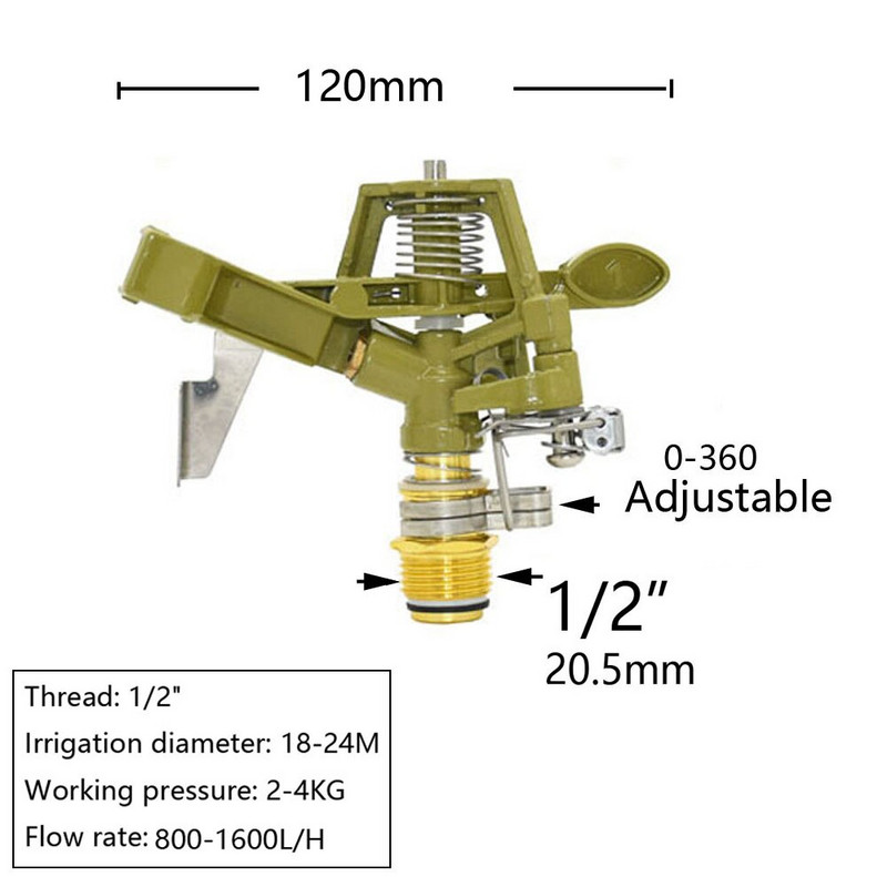 1/2 3/4 1" 1,5" вътрешна резба Пръскачки с голям обхват на покритие Селскостопанска градина Напояване Поливане Дъждовен пистолет Метален спринклер за тревни площи Парк
