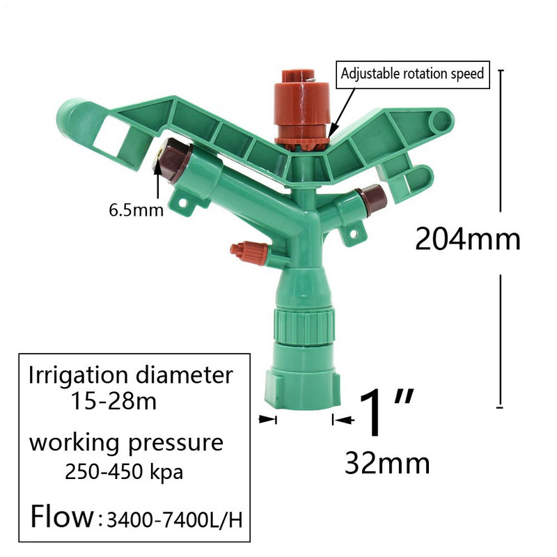 1/2 3/4 1" 1,5" вътрешна резба Пръскачки с голям обхват на покритие Селскостопанска градина Напояване Поливане Дъждовен пистолет Метален спринклер за тревни площи Парк