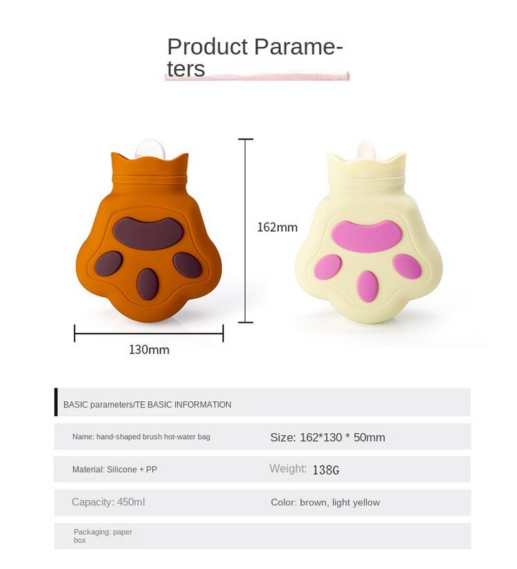 Творческа чанта за гореща вода Bear Paw, устойчива на експлозия, устойчива на падане, гореща силиконова чанта, подарък за затопляне на ръцете, сладък нагревател за ръце