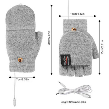 USB Ηλεκτρικά Θερμαινόμενα Γάντια Θέρμανσης 2 Πλευρών Μετατρέψιμα Γάντια χωρίς Δάχτυλα Πλεκτά Γάντια Ρυθμιζόμενης Θερμότητας Φορητός θερμαντήρας χεριών