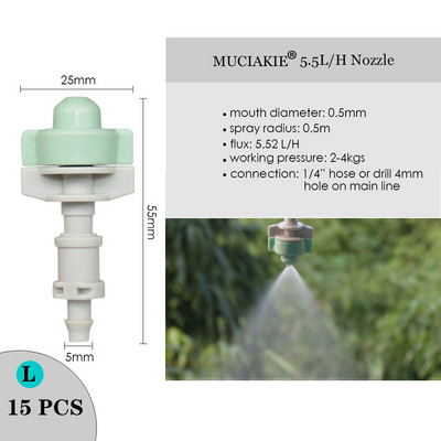MUCIAKIE dažāda stila regulējams apūdeņošanas smidzinātājs dārza izstarotājs staba pilinātājs mikro aerosols, rotējoša sprausla laistīšanas bultiņa