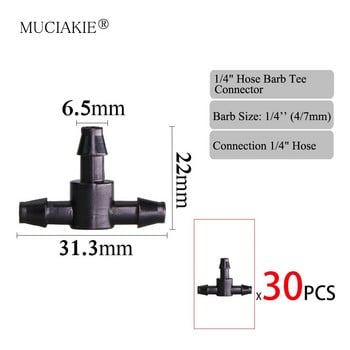 Πότισμα καταιονισμού θερμοκηπίου Σύνδεσμος σταλάκτης ποτίσματος Ρυθμιζόμενο ακροφύσιο μικροψεκασμού 1/4 ίντσας 8/11 χιλιοστών Σωλήνας Barb Tee Ebow Kit