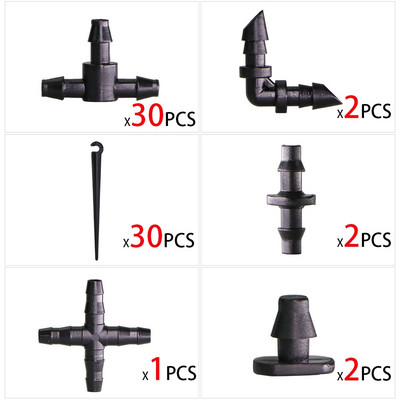 Apūdeņošanas sprinkleru siltumnīcas laistīšanas pilinātāja savienotājs Regulējams mikro izsmidzināšanas sprausla 1/4 collas 8/11 mm šļūtene Barb Tee elkoņa komplekts
