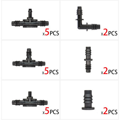 Apūdeņošanas sprinkleru siltumnīcas laistīšanas pilinātāja savienotājs Regulējams mikro izsmidzināšanas sprausla 1/4 collas 8/11 mm šļūtene Barb Tee elkoņa komplekts